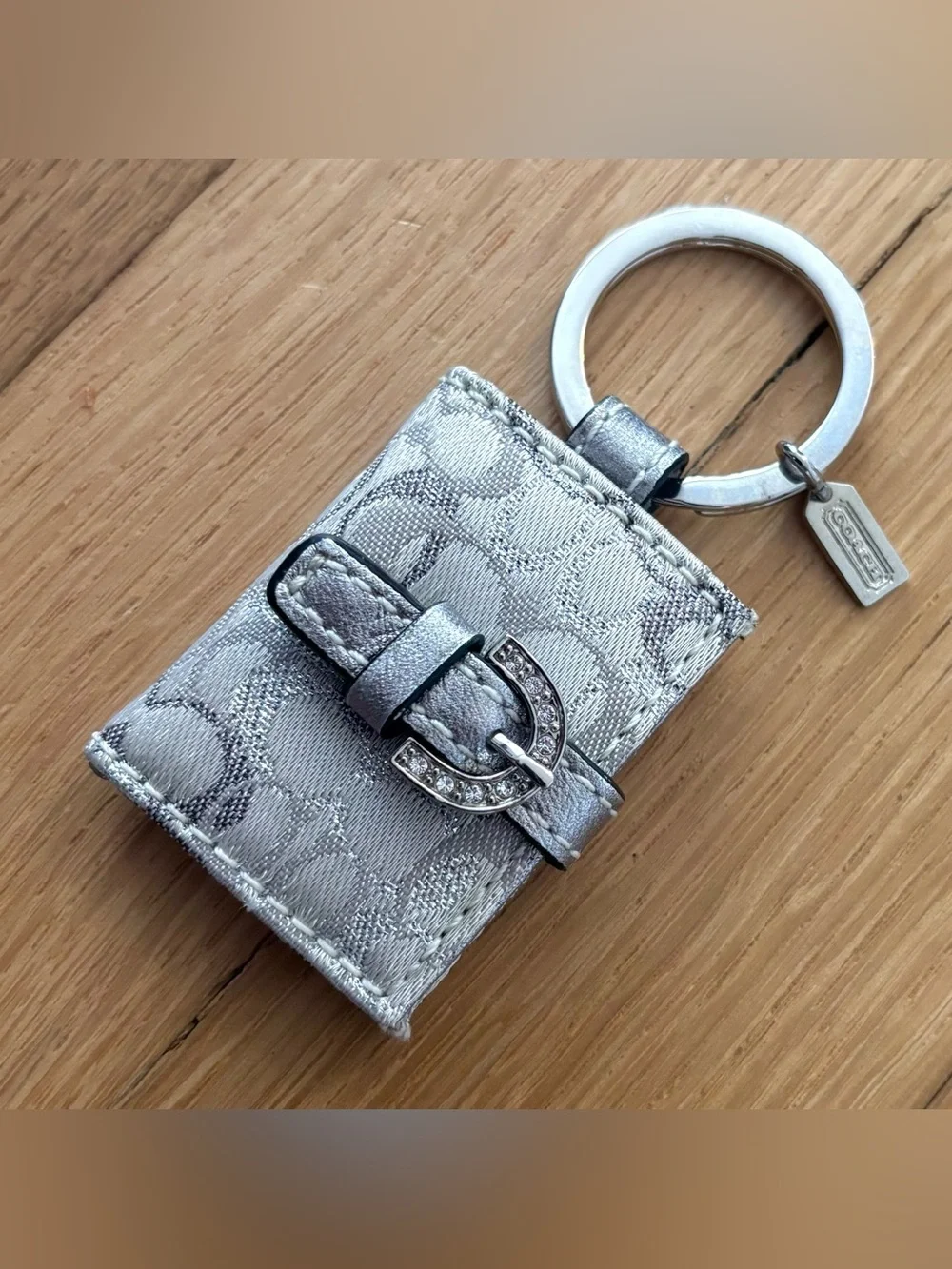 Vintage COACH Y2K Silver Optic C Mini Photo Frame Keychain Rhinestone Bag Charm